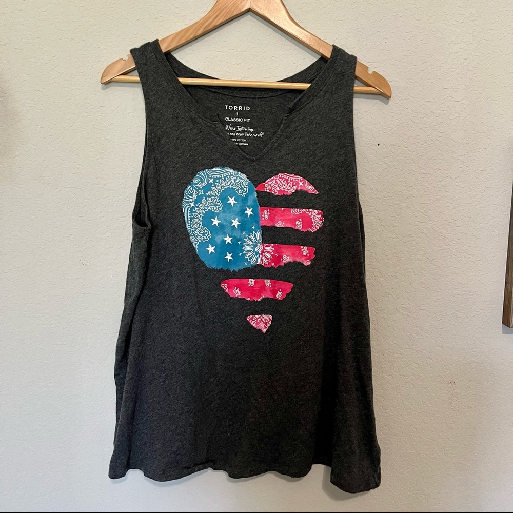 Torrid American flag heart grey cotton tank top 1XL